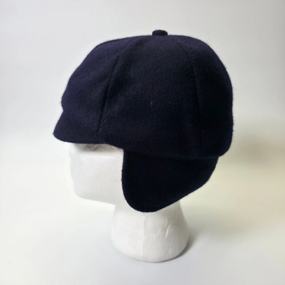Vintage Boys Winter Hat Blue Wool Quilted Lining Ear Flap Cap Classic Warm Retro